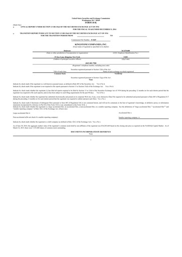 Thumbnail Kingstone Companies 10-K Annual Report 2014