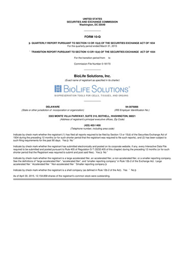 Thumbnail Biolife Solutions
 10-Q Quarterly Report FY 