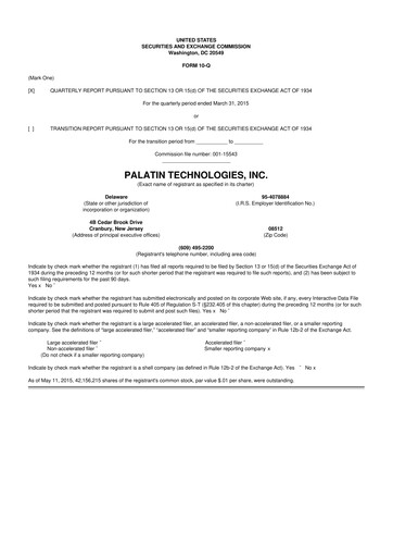 Thumbnail Palatin Technologies 10-Q Quarterly Report FY2015 