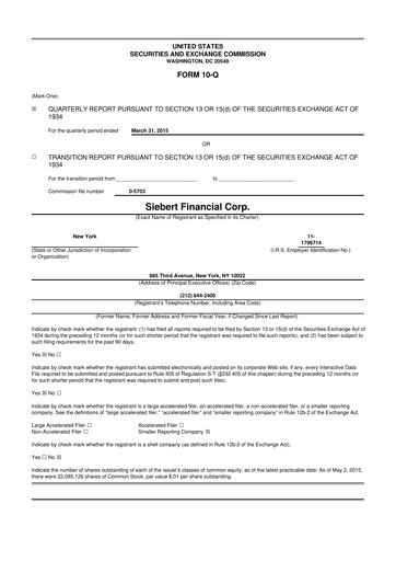 Vorschaubild Siebert Financial 10-Q Quartalsbericht 2015 