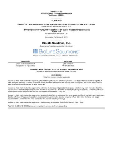 Thumbnail Biolife Solutions
 10-Q Quarterly Report FY 