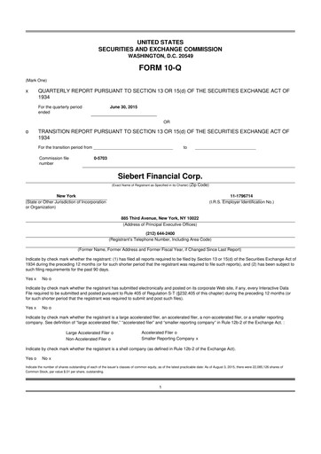 Vorschaubild Siebert Financial 10-Q Quartalsbericht 2015 