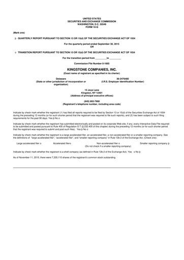 Vorschaubild Kingstone Companies 10-Q Quartalsbericht 2015 