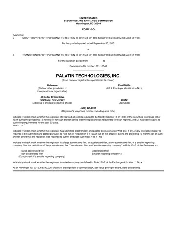 Thumbnail Palatin Technologies 10-Q Quarterly Report FY2016 