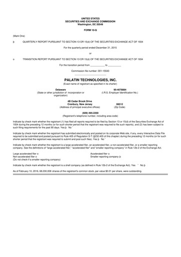 Thumbnail Palatin Technologies 10-Q Quarterly Report FY2016 