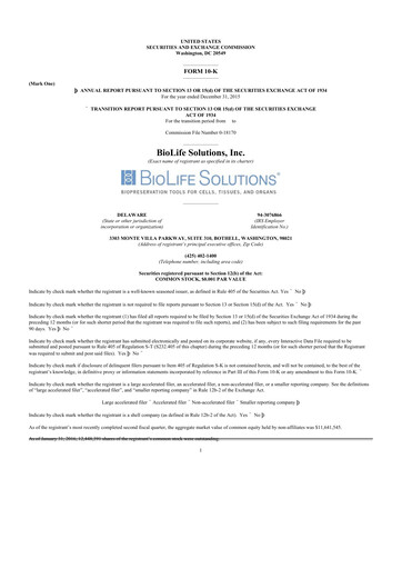 Thumbnail Biolife Solutions
 10-K Annual Report 2015