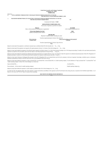 Thumbnail Kingstone Companies 10-K Annual Report 2015