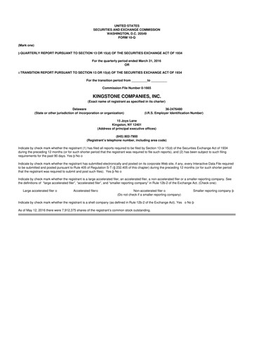 Vorschaubild Kingstone Companies 10-Q Quartalsbericht 2016 