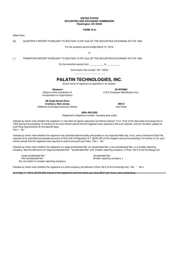 Thumbnail Palatin Technologies 10-Q Quarterly Report FY2016 