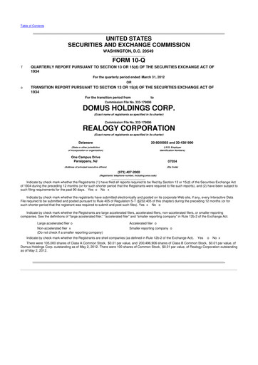 Thumbnail Anywhere Real Estate 10-Q Quarterly Report FY2012 