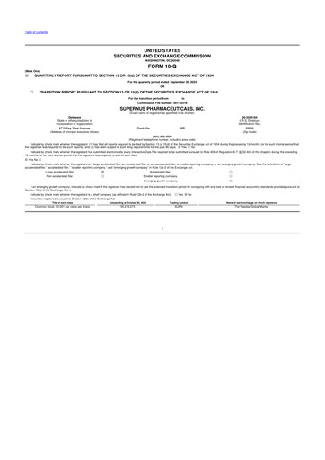 Thumbnail Supernus Pharmaceuticals
 10-Q Quarterly Report FY2024 