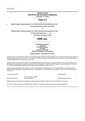 Thumbnail KBR
 10-Q Quarterly Report FY2012 