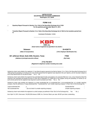 Thumbnail KBR
 10-Q Quarterly Report FY2015 
