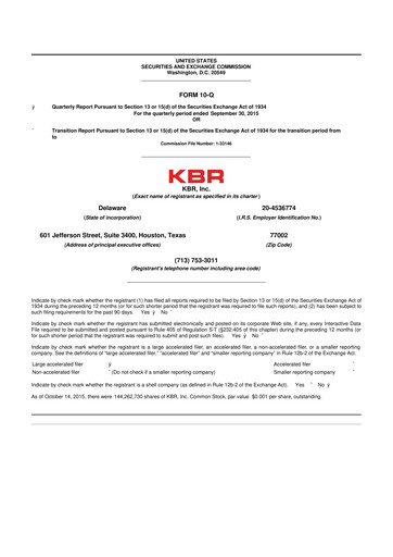 Thumbnail KBR
 10-Q Quarterly Report FY2015 