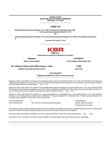 Thumbnail KBR
 10-Q Quarterly Report FY2017 