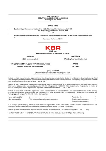 Thumbnail KBR
 10-Q Quarterly Report FY2017 