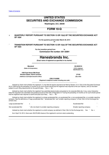 Thumbnail Hanesbrands
 10-Q Quarterly Report FY2014 