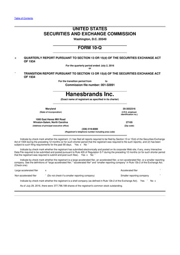 Thumbnail Hanesbrands
 10-Q Quarterly Report FY2016 