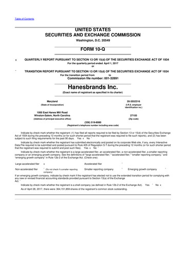 Thumbnail Hanesbrands
 10-Q Quarterly Report FY2017 