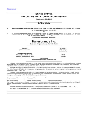 Thumbnail Hanesbrands
 10-Q Quarterly Report FY2018 