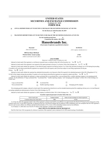 Thumbnail Hanesbrands
 10-K Annual Report 2019