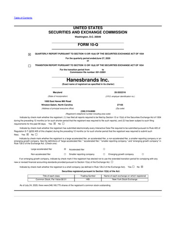 Thumbnail Hanesbrands
 10-Q Quarterly Report FY2020 