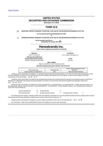 Thumbnail Hanesbrands
 10-Q Quarterly Report FY2024 