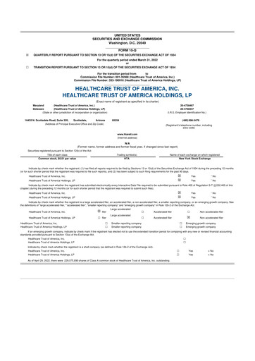 Thumbnail Healthcare Realty Trust 10-Q Quarterly Report FY 