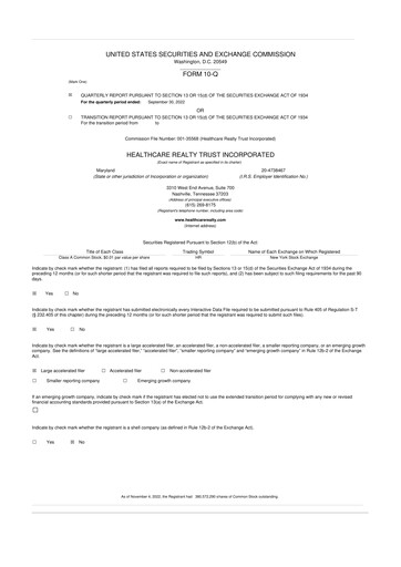 Thumbnail Healthcare Realty Trust 10-Q Quarterly Report FY2022 