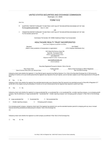 Thumbnail Healthcare Realty Trust 10-Q Quarterly Report FY2023 