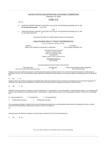 Thumbnail Healthcare Realty Trust 10-Q Quarterly Report FY2025 