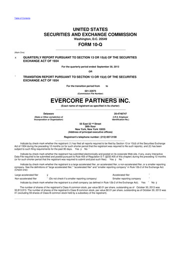 Vorschaubild Evercore 10-Q Quartalsbericht 2013 