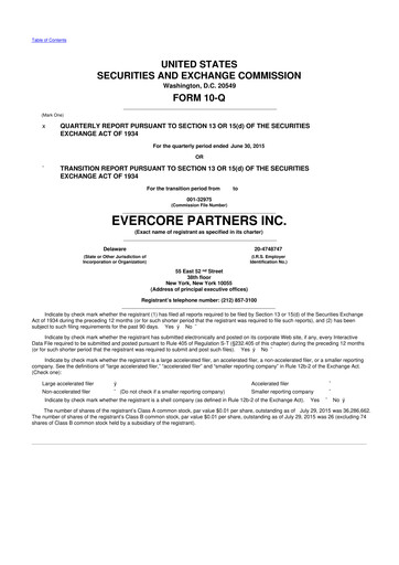 Vorschaubild Evercore 10-Q Quartalsbericht 2015 