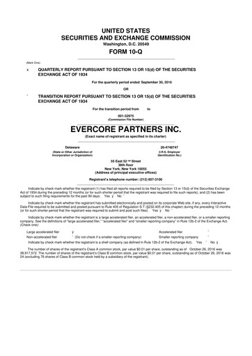 Vorschaubild Evercore 10-Q Quartalsbericht 2016 