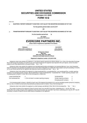 Vorschaubild Evercore 10-Q Quartalsbericht 2017 