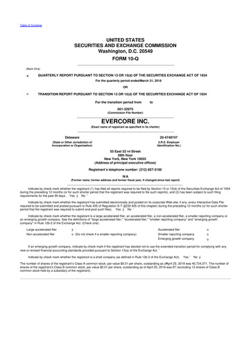 Vorschaubild Evercore 10-Q Quartalsbericht 2018 