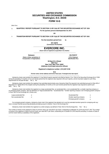 Vorschaubild Evercore 10-Q Quartalsbericht 2018 