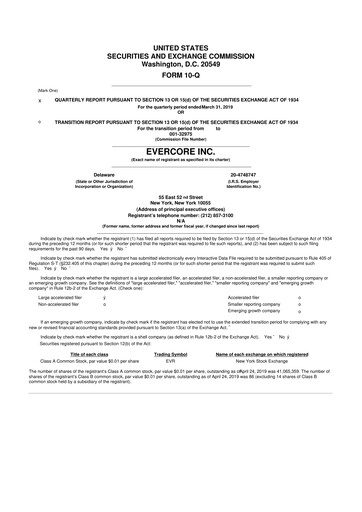 Vorschaubild Evercore 10-Q Quartalsbericht 2019 