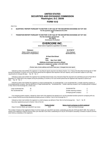 Vorschaubild Evercore 10-Q Quartalsbericht 2019 