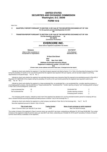 Vorschaubild Evercore 10-Q Quartalsbericht 2019 