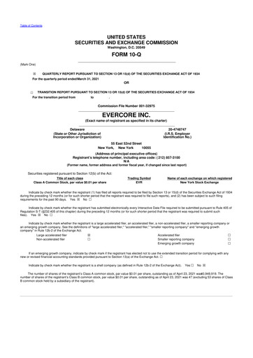 Vorschaubild Evercore 10-Q Quartalsbericht 2021 