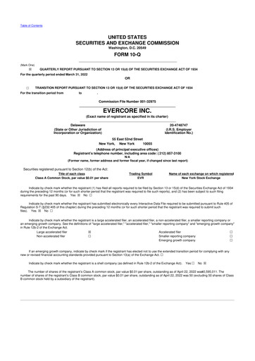 Vorschaubild Evercore 10-Q Quartalsbericht 2022 