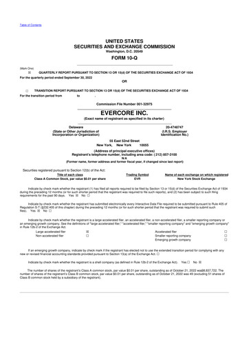 Vorschaubild Evercore 10-Q Quartalsbericht 2022 