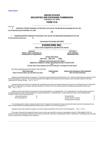 Vorschaubild Evercore 10-Q Quartalsbericht 2023 