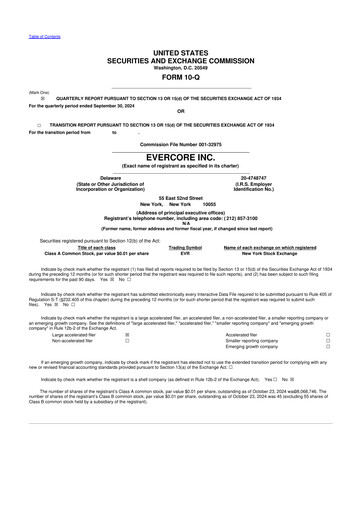 Vorschaubild Evercore 10-Q Quartalsbericht 2024 