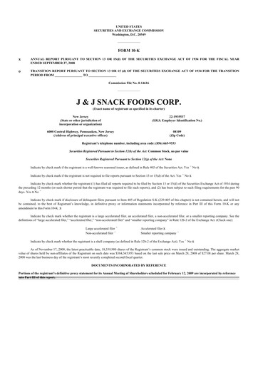 Thumbnail J&J Snack Foods
 10-K Annual Report 