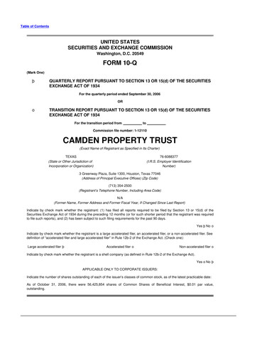 Thumbnail Camden Property Trust
 10-Q Quarterly Report FY 