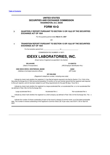 Thumbnail IDEXX Laboratories 10-Q Quarterly Report FY 