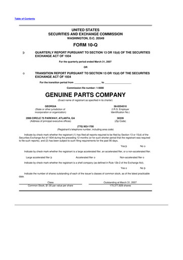 Thumbnail Genuine Parts Company
 10-Q Quarterly Report FY 