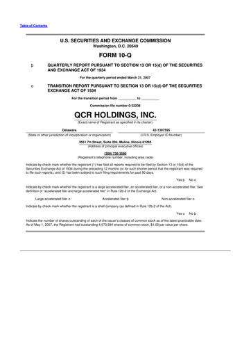 Miniature QCR Holdings
 10-Q Rapport trimestriel  